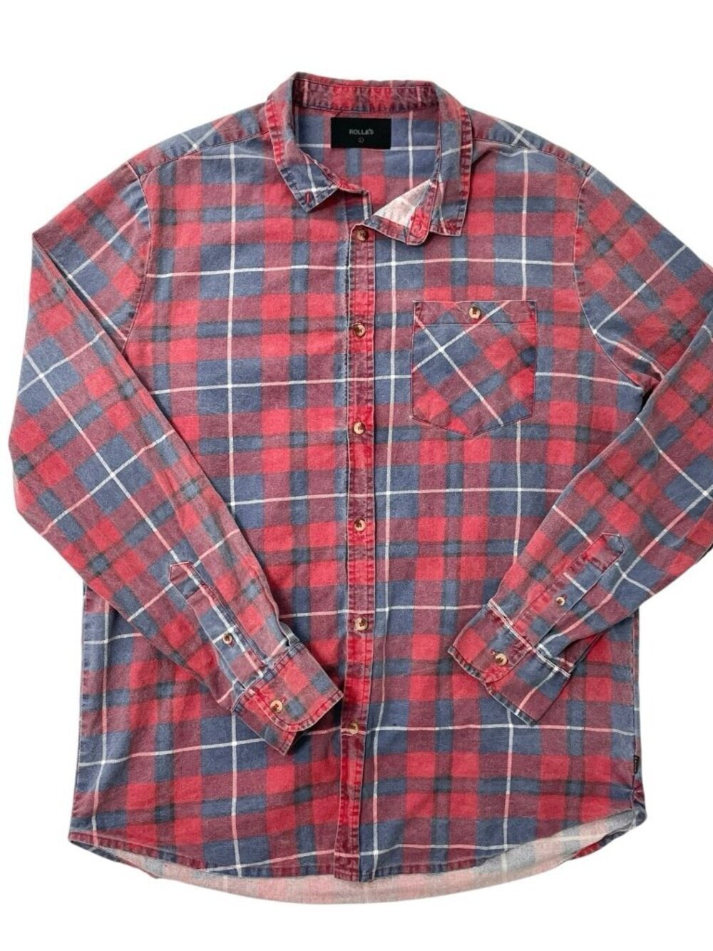 ROLLA'S Faded Plaid Button Down Shirt Long Sleeve Cotton Red size Large